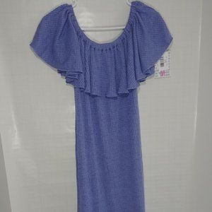 LULAROE RUFFLE BLUE DRESS MEDIUM TAYON, VISCOSE